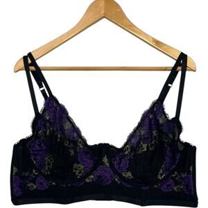 Torrid Curve Bralette Womens 3 Black Purple Floral Lace Underwire Girly Sexy